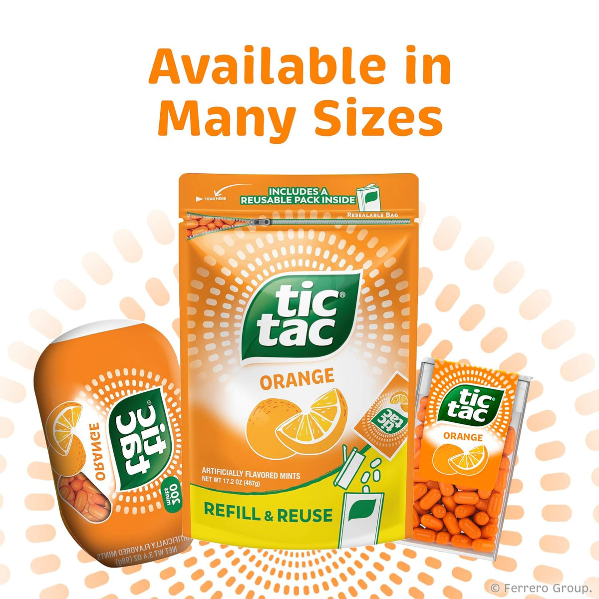 Tic Tac Classic Orange Mints 17.2 oz – Housewarming Gift for Hosts, Resealable Bulk Bag with Portable Dispenser