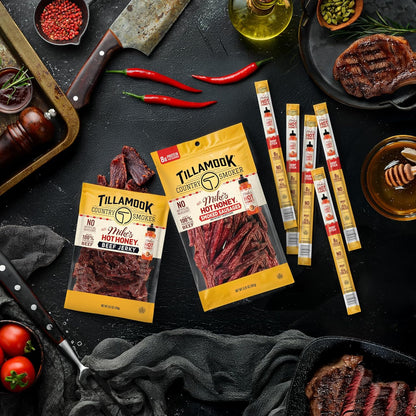 Tillamook Country Smoker Beef Smoked Sausages with Mike's Hot Honey – Portable Hiking and Camping Snack with 8g Protein