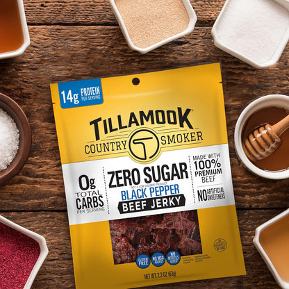 Tillamook Country Smoker Low Carb Beef Jerky, Black Pepper, 6.5 Ounce — Chip Replacement for Afternoon Focus Slumps