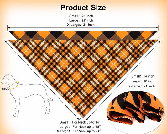 triangle bandana shape measuring 27 x 18 inches, fitting neck sizes up to 18 inches