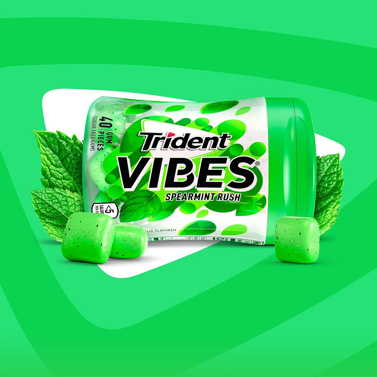 Trident Vibes Spearmint Rush Sugar-Free Chewing Gum – Road Trip Cup Holder Chewing Stash for Long Drives, 6 Bottles