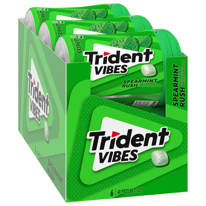 Trident Vibes Spearmint Rush Sugar-Free Chewing Gum – Road Trip Cup Holder Chewing Stash for Long Drives, 6 Bottles