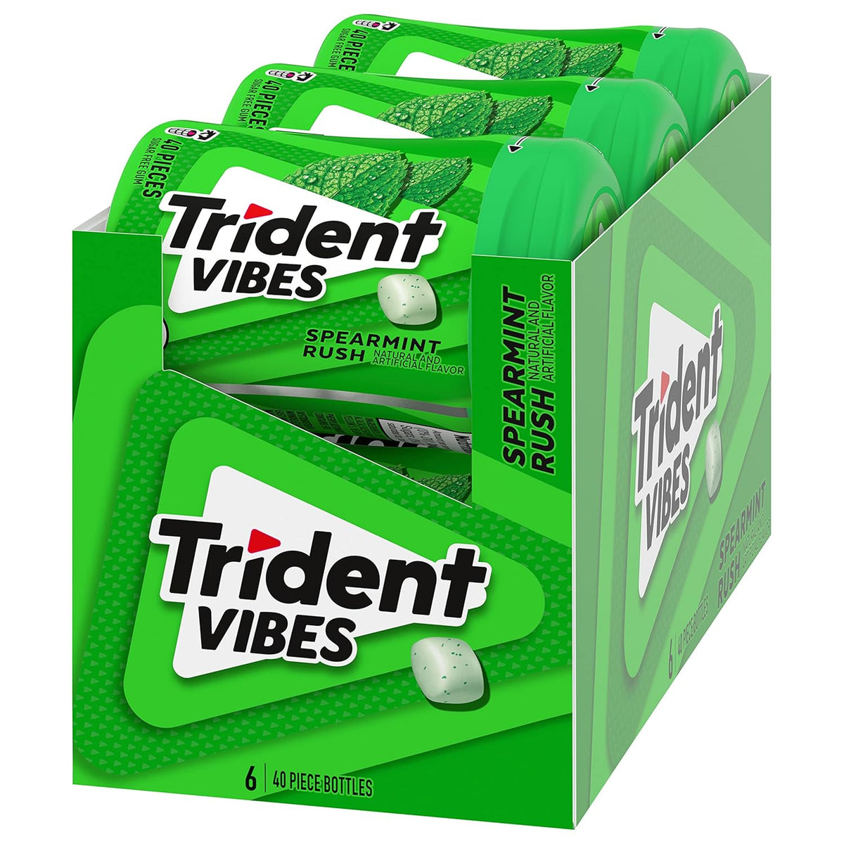 Trident Vibes Spearmint Rush Sugar-Free Chewing Gum – Road Trip Cup Holder Chewing Stash for Long Drives, 6 Bottles