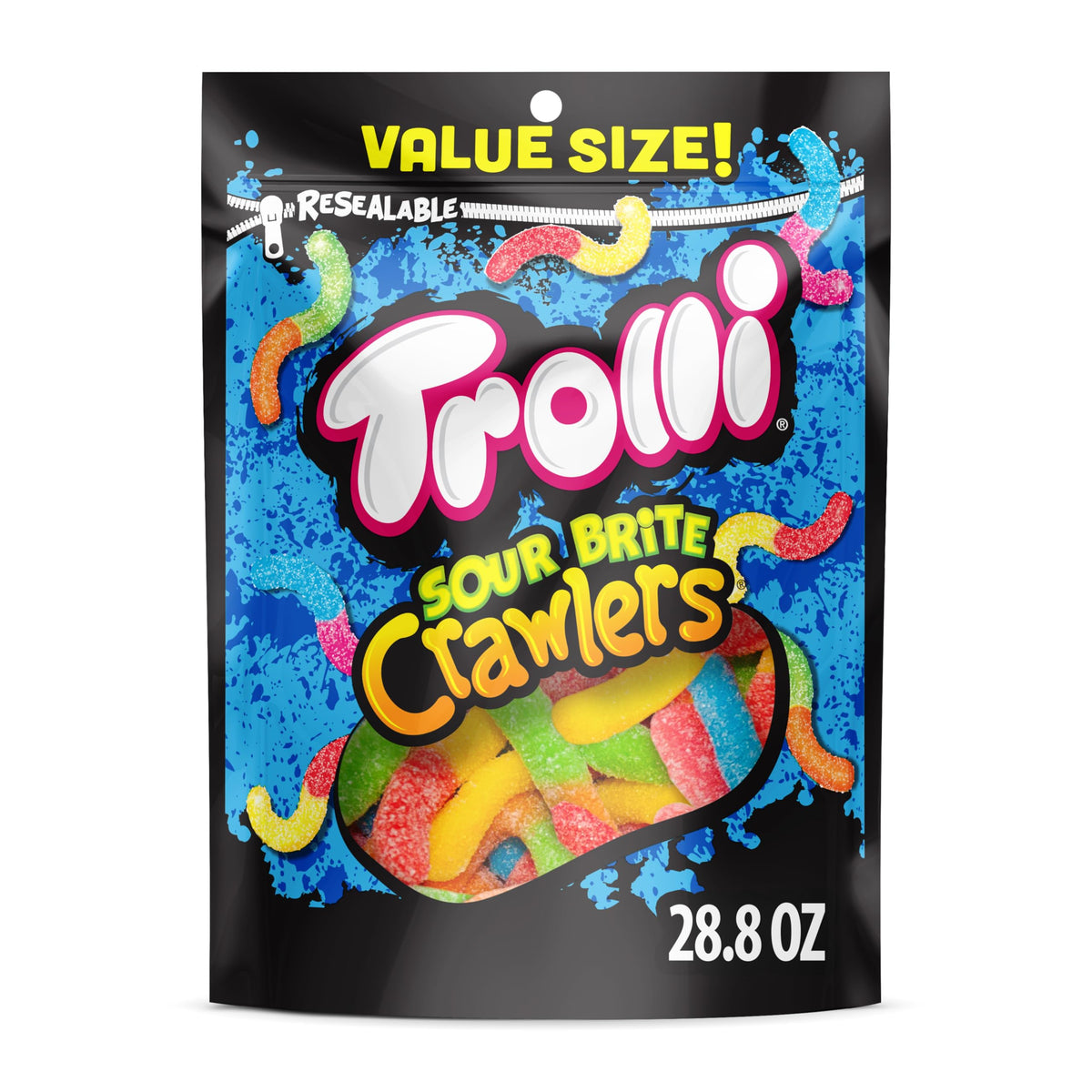 Trolli Sour Brite Crawlers Gummy Worms 28.8 oz Bulk Bag - Kid Approved Sweet and Sour Chewy Candy for Car Rides, Lunchboxes, and Movie Nights at Home