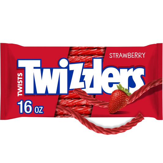 TWIZZLERS Strawberry Licorice Twists – After-School Family Snack, Soft Chewy Candy 16 oz