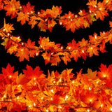Meknow Fall Garland with Lights – 9ft IP44 Waterproof Maple Leaf Garland for Patio, Porch, and Outdoor Autumn Displays