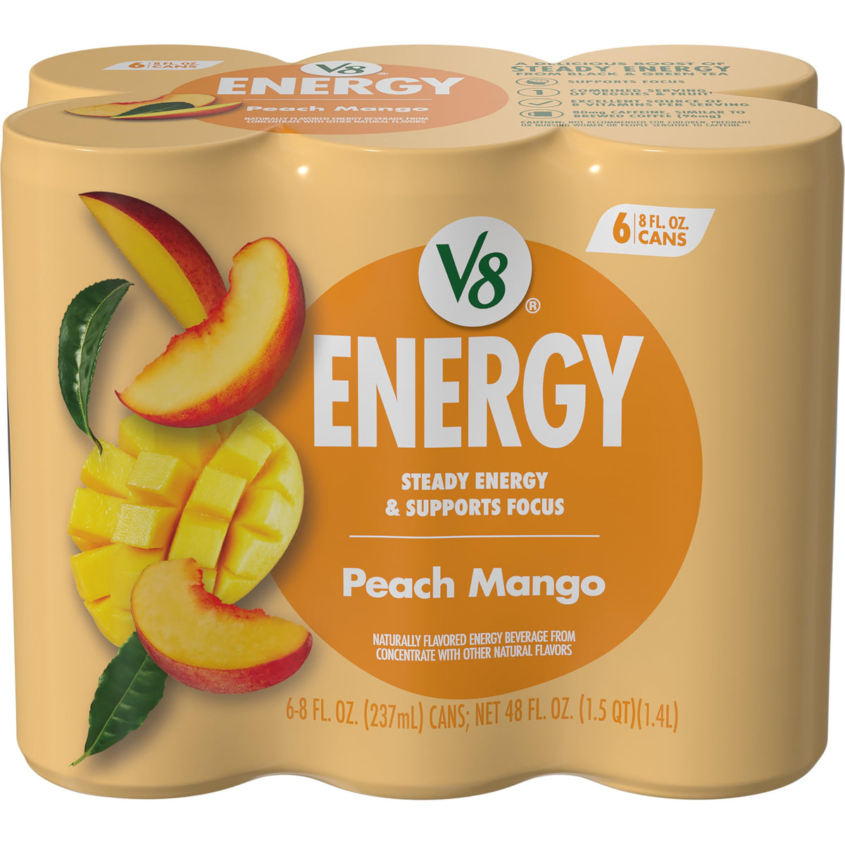 V8 +Energy Compact Energy Beverage – Gym Bag and Car Cupholder Sized Pre-Workout Refreshment with One Serving of Produce, 6 Pack