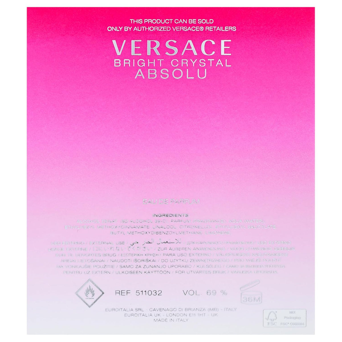 Versace Bright Crystal Absolu Eau de Parfum – Luxury Birthday Gift for Women, Mom, and Wife in 3.0 oz Spray