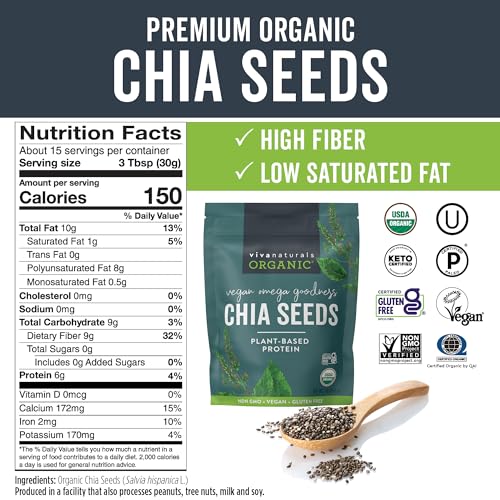 Viva Naturals Organic Chia Seeds 1 lb – Resealable Soft-Pack of Clean Plant Protein for a Neutral-Toned, Tidy Kitchen