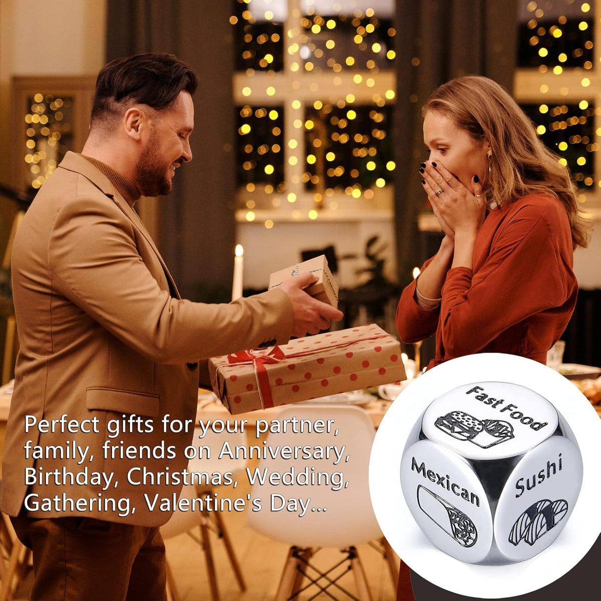 WeddingGiftPro Food Decision Dice – Display-Worthy Kitchen Tabletop Piece, Black Gift Box Presentation