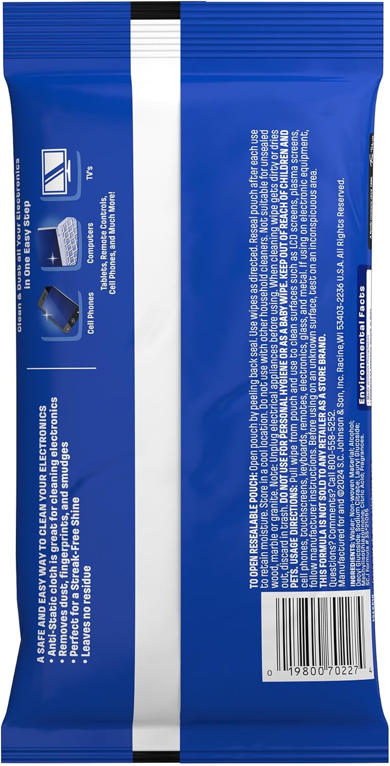 Windex Electronic Cleaning Wipes – Effortless Screen Refresh, Streamlined Pouch for Uncluttered Spaces