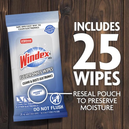 Windex Electronic Cleaning Wipes – Effortless Screen Refresh, Streamlined Pouch for Uncluttered Spaces