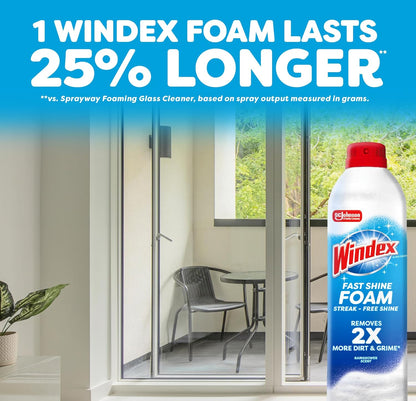 Windex Fast Shine Foam Glass Cleaner – Reception Area Window Shine for a Professional Front Desk