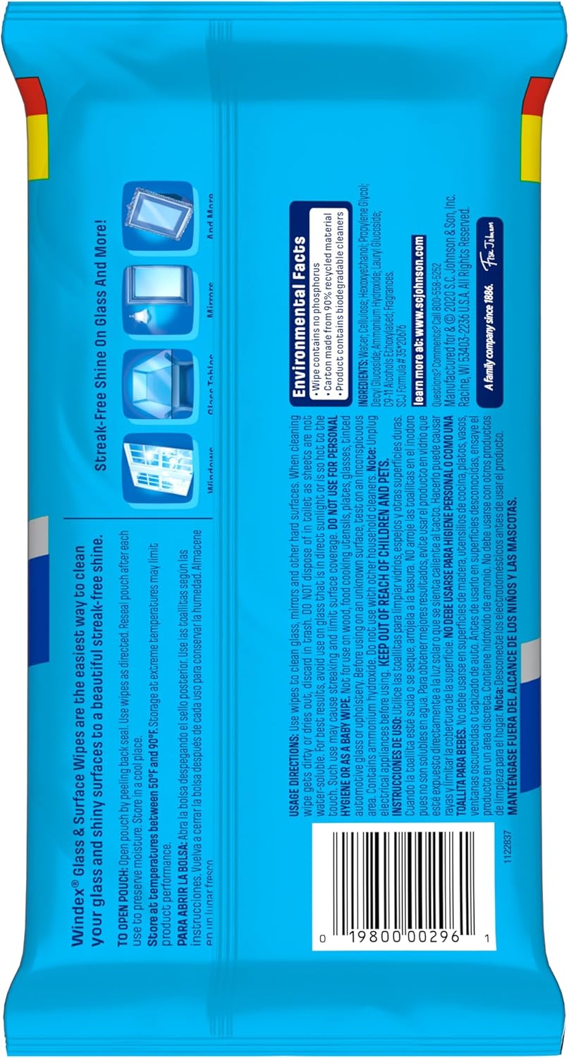 Windex Glass Wipes – Single-Use Flat Pack That Replaces Spray Bottles and Paper Towel Clutter