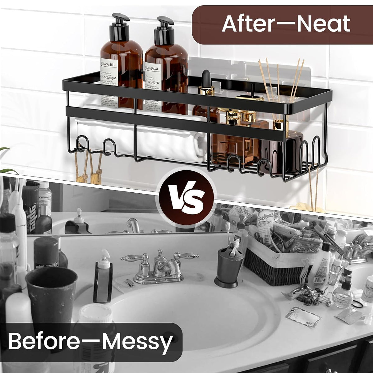 WOWBOX Stainless Steel Shower Caddy – Holiday Gift for Mom, Drill-Free Wall Storage Set