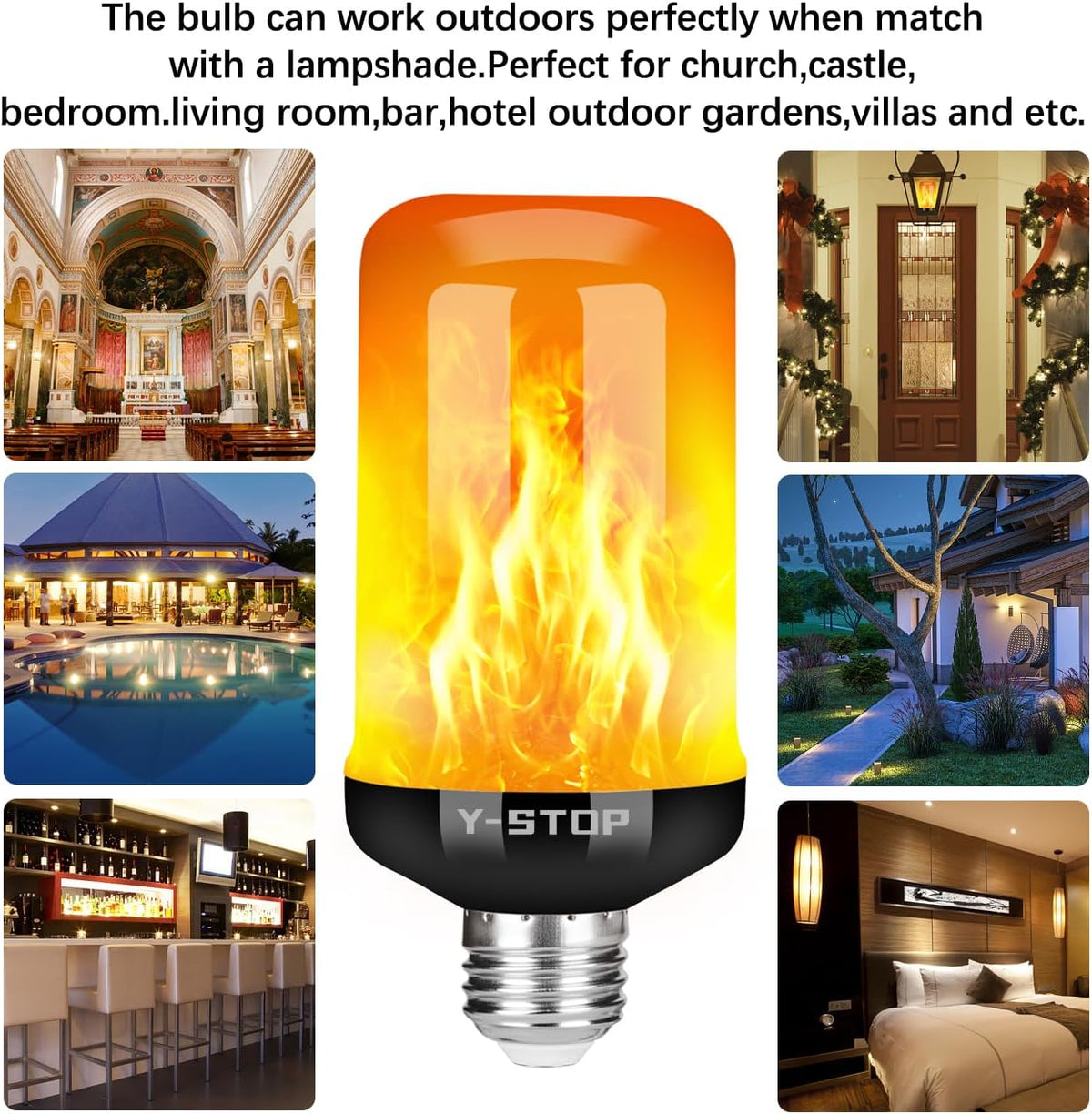 Y-STOP Outdoor Flame Effect Bulb – Weather-Friendly Flicker Light for Patio, Garden Pathway, and Porch Lanterns, 2 Pack
