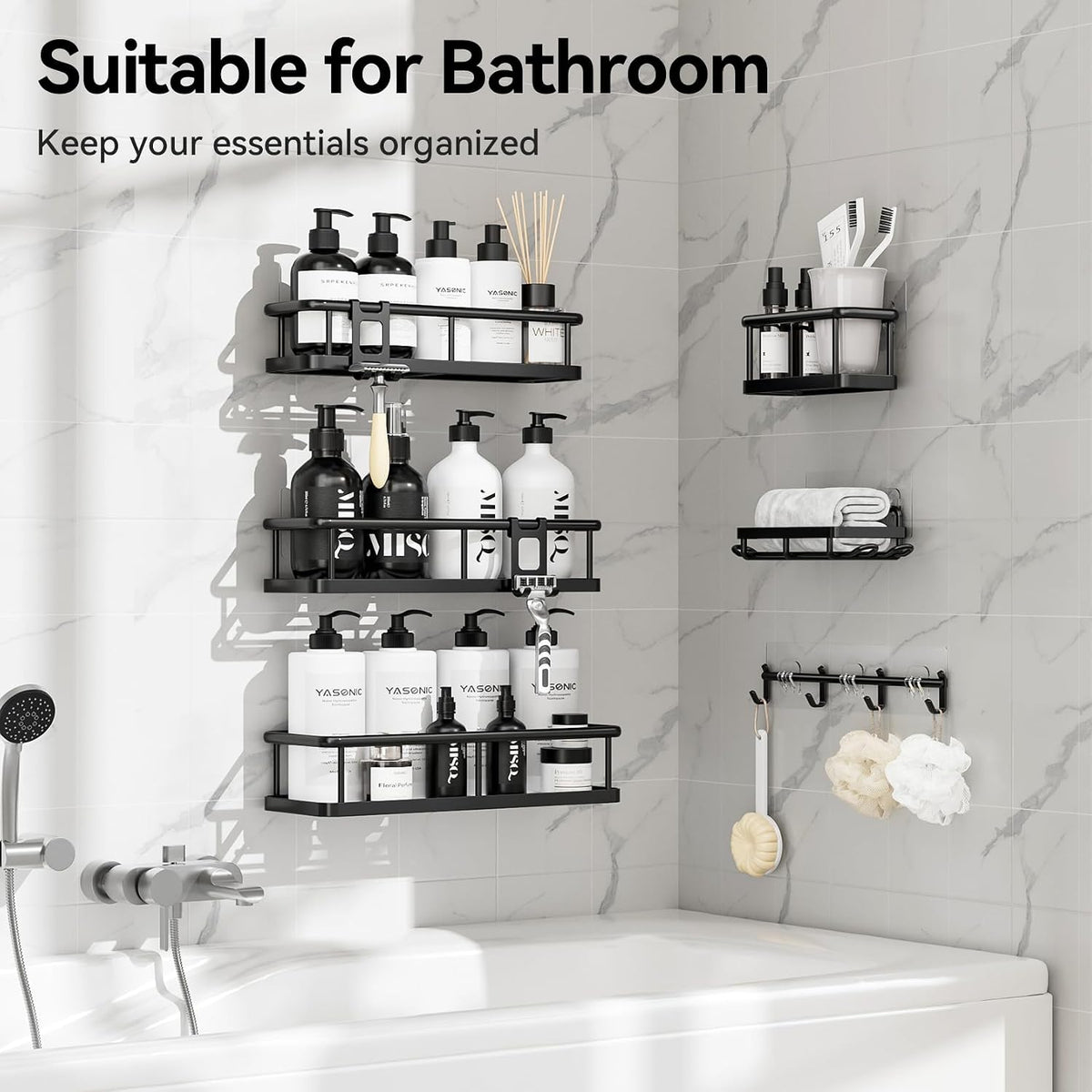 YASONIC No-Drill Bathroom Storage – Keep Bottles Sorted for Faster Focused Get-Ready Flow