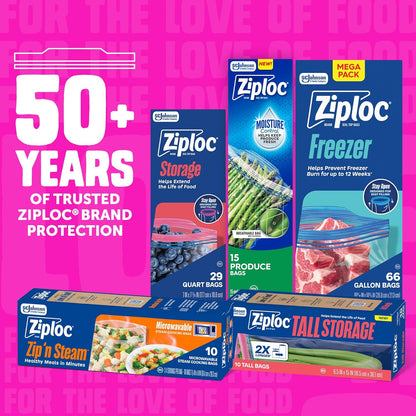 Ziploc Tall Food Storage Bags – Clean Design Reusable Bags for Celery, Asparagus and Streamlined Refrigerator Storage