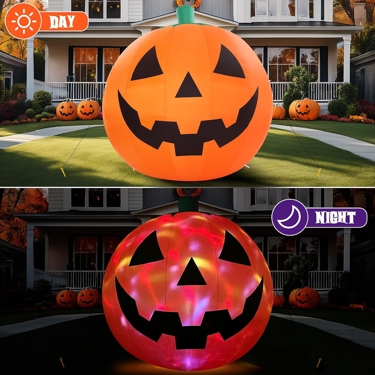 ZPISF Halloween Giant Pumpkin Inflatable - Open-Air Front Lawn and Driveway Decoration with Ground Stakes