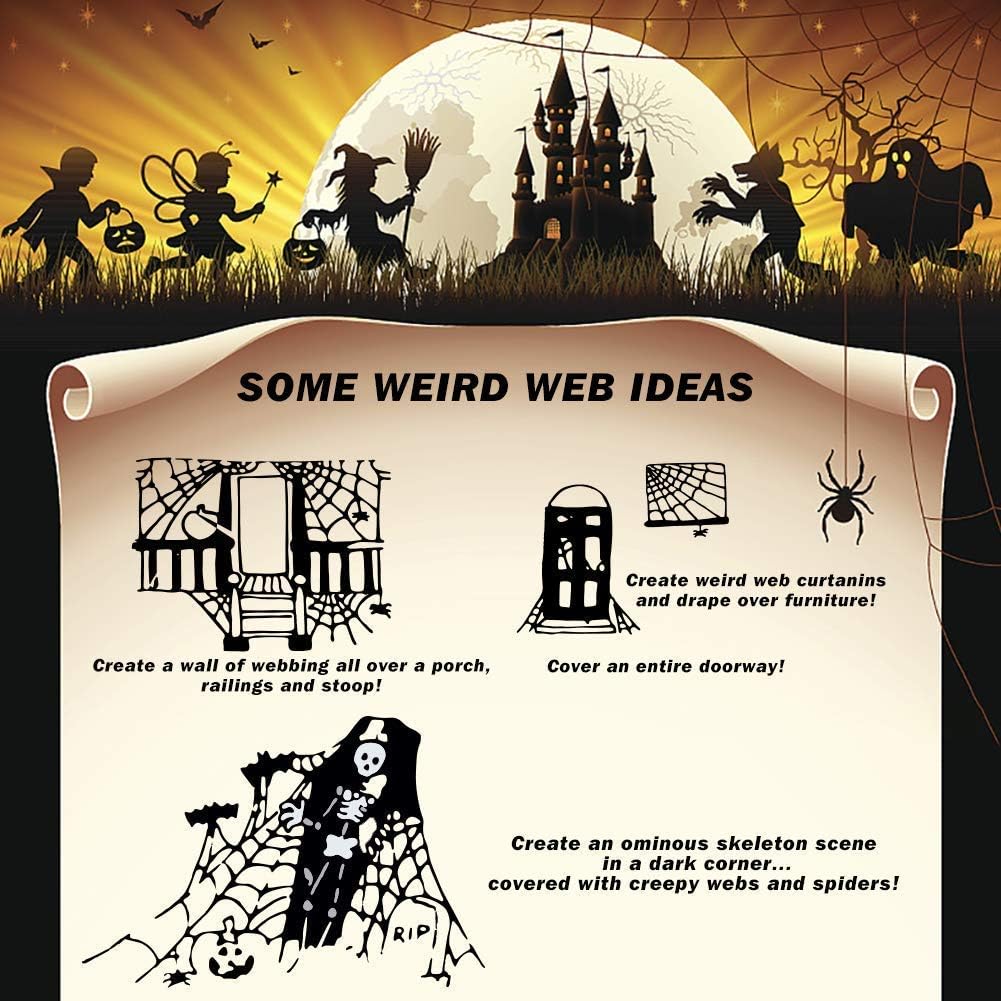 ZPISF Halloween Spider Webs Decorations – 1400 sqft Living Room Aesthetic with 150 Fake Spiders, Stretchy Cobwebs for Home