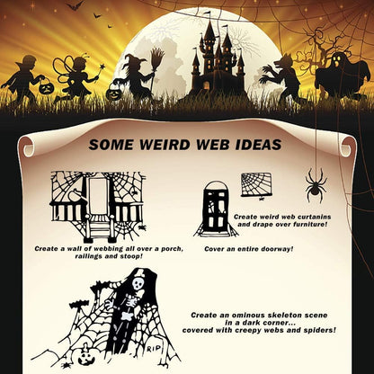 ZPISF Halloween Spider Webs Decorations – 1400 sqft Living Room Aesthetic with 150 Fake Spiders, Stretchy Cobwebs for Home