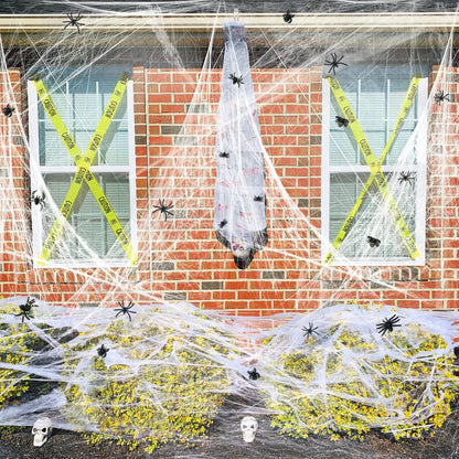 ZPISF Halloween Spider Webs Decorations – 1400 sqft Living Room Aesthetic with 150 Fake Spiders, Stretchy Cobwebs for Home