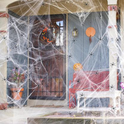 ZPISF Halloween Spider Webs Decorations – 1400 sqft Living Room Aesthetic with 150 Fake Spiders, Stretchy Cobwebs for Home